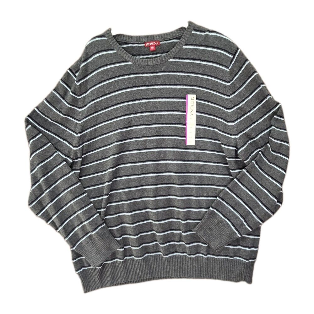 Merona Gray Striped Knit Sweater Size XXL Long Sleeve Pullover NWOT